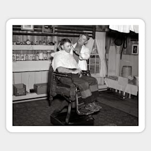 Logging Camp Barber Shop, 1937. Vintage Photo Magnet